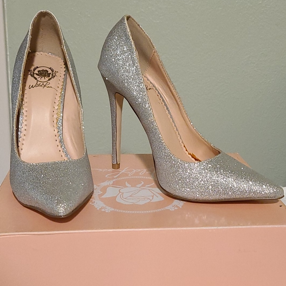 Silver glitter heels